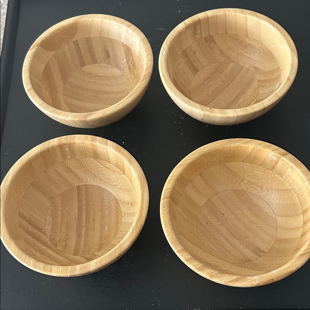IKEA Small Round Bamboo Serving Bowls - Natural Wood